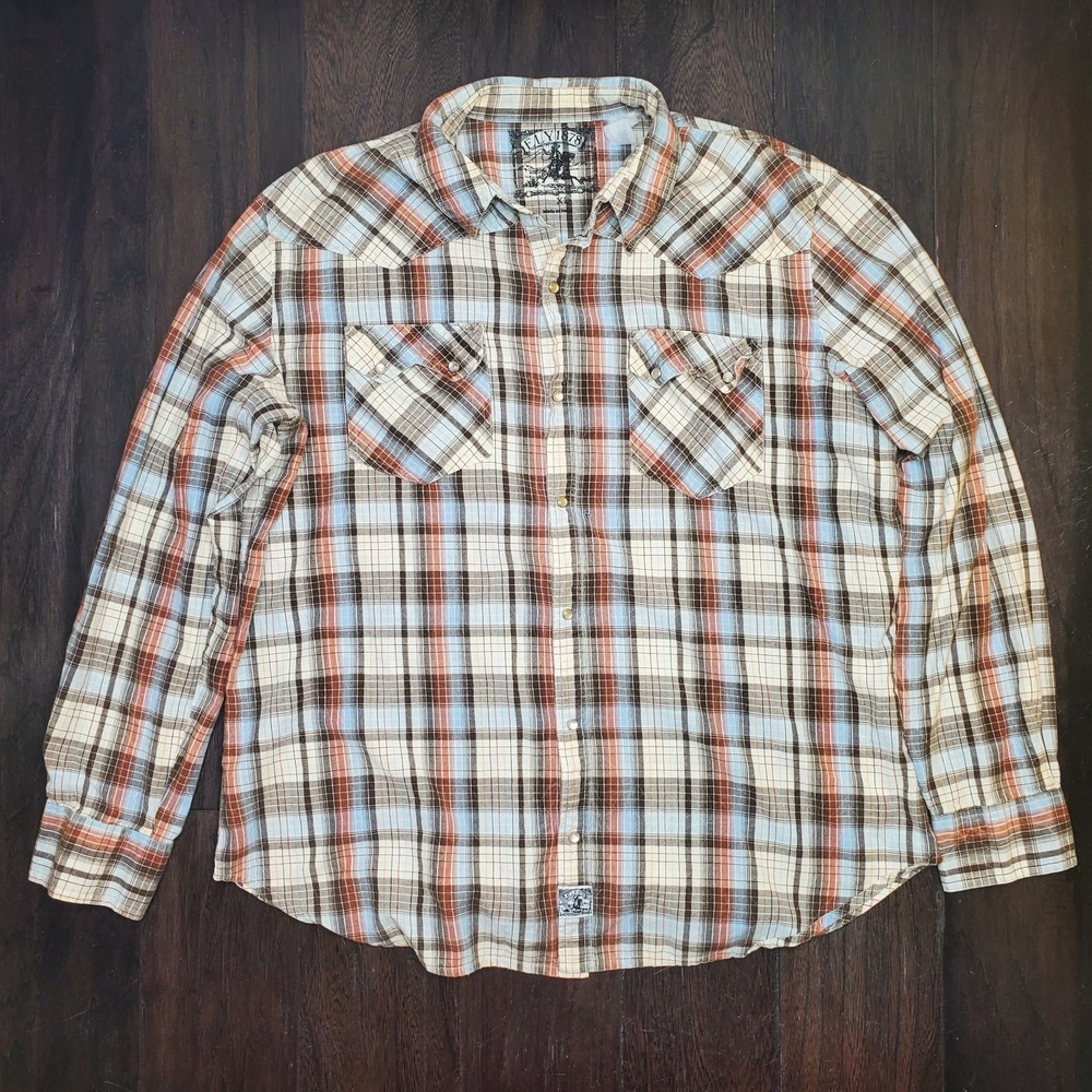 Ely 1878 Pearl Snap Westen Plaid Button Down Long Sleeve Shirt Mens  XL Cowboy